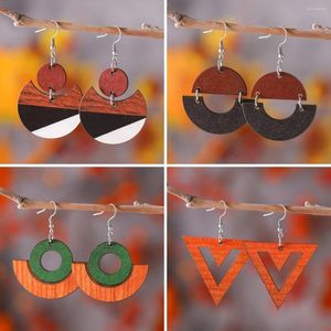 Dangle Earrings Personalized Triangle Splice Bohemian Geometric Circular Hollow Stripe Double Sided Wooden Ethnic