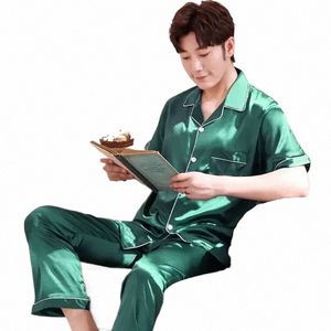 night Homewear Pajama Sizeset Silk Men Suit Color Nightwear Size Sleepwear Sets Plus Lovers Solid Satin for Fi e63g#