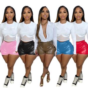 NEUE Designer-Ledershorts Sommer Damen Vintage hohe Taille dehnbare PU-Shorts solide kurze Hosen mit Taschen Streetwear Bulk Großhandel Kleidung 10845