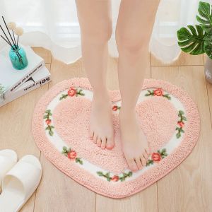Mats Heart Shape Bathroom Mat Flower Pattern Toilet Bath Carpets Antislip Around WC Area Floor Rug Washable Bedroom Decor Doormat