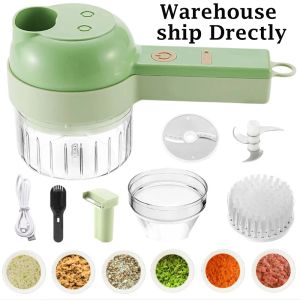 Schaar 4 i 1 Electric Vegetable Cutter Set Multifunktionell vitlök Mera Masher Chopper Mini Food Processor Cutting Pressing Mixer Slicer