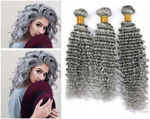 Deep Wave Virgin Peruvian Silver Grey Human Hair Bundle handlar Pure Grey Human Hair Extensions Dubbel Wefts Deep Wave Peruvian Hair6804617