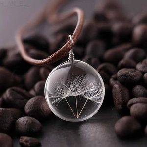 Pendant Necklaces Round Dandelion Dried Flower Pendant Necklace Charm Natural Dandelion Glass Cabochon Transparent Lucky Glass Ball JewelryC24326