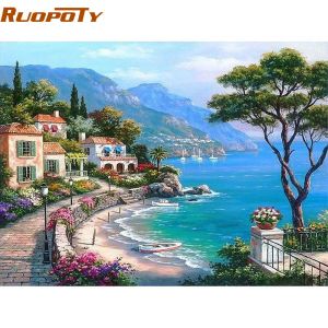 Number RUOPOTY Frame The Mediterranean Sea DIY Painting By Numbers Seascape Handpainted Oil Painting Home Wall Artwork For Living Room