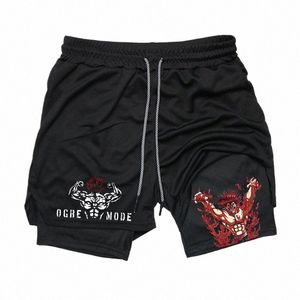 Anime Baki Print Athletic Shorts Herren 2-in-1 Performance Gym Shorts mit Handtuchschlaufe Schnell trocknend dehnbar Laufen Workout Fitn E4xb#