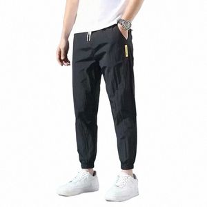 summer New Fi Trendloose Large Size Thin Ice Silk Breathable Korean Sports Casual Nine Point Pants 90s Vintage Clothes v07u#