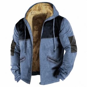 2023 Men's Hooded Cmere Thickened Cmere Resistente ao Frio Cardigan Sweater Color Block Hooded Jacket Outono e Inverno n8wi #