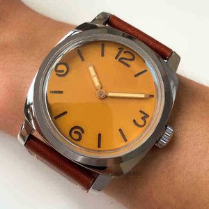 47 mm meche mechanical watch 316l rostfritt stål polerat fodral 17 smycken manuell rörelse lysande hand riktigt läder