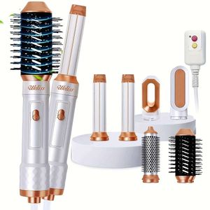 6 in 1 Hot Air Negative Ionic & Curler Straightener Detachable Wand Dryer Brush with Ceramic Coating Hair Styling Tools Set