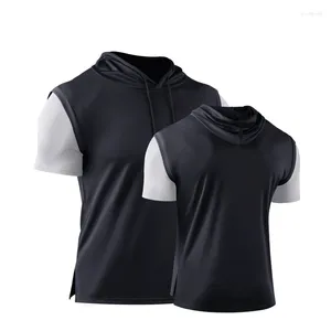 Gym Clothing Bodybuilding Sweatshirt Weight Training Activewear Basketball Exercise Hoodies Fake Two-piece Tops Male Jogging Shirts With Hat