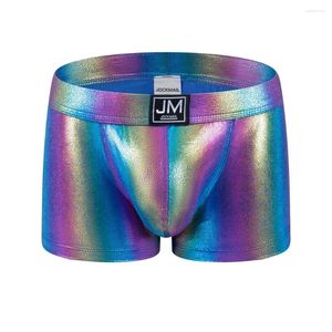 Underpants Jockmail Spectrum High Reflective Imitation Leather Boxer Mens Underwear Shorts Swimming Trunks Stage Man Clothing
