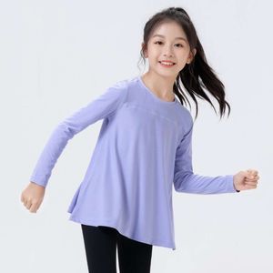 Remessa relâmpago de novas camisetas esportivas infantis e de primavera para meninas, roupas Fiess Yoga, secagem rápida, respirável, top elástico para absorção de suor, outono