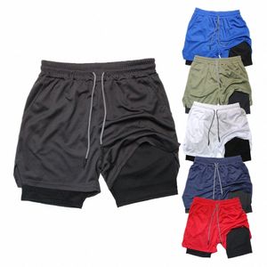 الطبقة المزدوجة للرجال Fitn Shorts Men Fitn Gym Training 2 في 1 شورتات رياضية سريعة تمرين جاف للركض مزدوج Deck Summer Z2XQ#