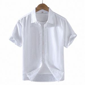 Cott Linen Hot Sale Men's Short-Sleeved Shirts Summer Streetwear Plain Color Stand Collar Casual Beach Style Plus Size M-3XL Q3SD#