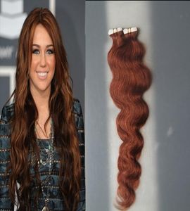 30 Auburn Brown Tape Hair Hair Human 40 sztuk fala ciała 100 g maszyna wykonana Remy Włosy na klejach taśm