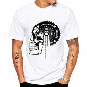 Fixed Gear Cykel Skull Classic T-shirt Ny sommarmän Kort ärmväg Väg cykel Sport Man White Casual Tees Vintage Boy Tops O9ni#