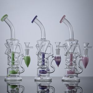 10 tum vattenpipa hårda vattenrör turbin percolator fab ägg dubbelåtervinning glas bong med glas skål 14mm kvinnlig gemensam HR319