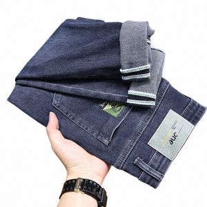 Hög nivå jeans män mitt midja löst passande fi casual byxor super mjuk hudvänliga jeans fyra hav 6100 z8mh#