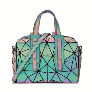 Fashion Crossbody Bags Handbag Women Luminous Boston Bag Female Geometry Shoulder Bags Plain Folding Handbags Tote Bag Bolasa 240314