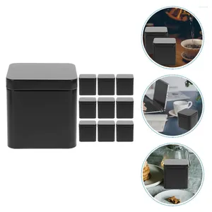Depolama Şişeleri 10 PCS Çerez Kavanoz Tin Plati Küçük Kare Taşınabilir Metal Setle Set 10 PCS (Siyah) Çay Yaprakları Kapakları Boş