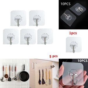 New 10Pcs Transparent Stainless Steel Strong Self Adhesive Hooks Key Storage Hanger For Kitchen Bathroom Door Wall Multi-Function
