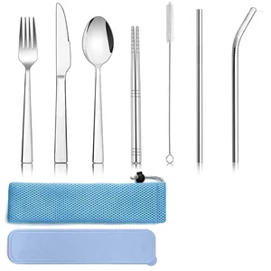 Zestawy naczyń obiadowych 9 -częściowe Travel Cutlery Camping Set za 1, w tym srebrne pałeczki do noża widelca