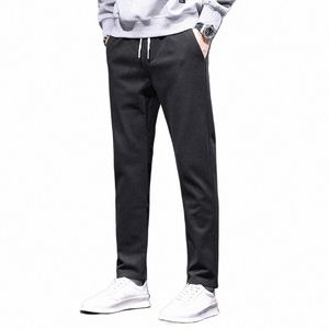 Spring i jesienne spodnie swobodne Elastyczne spodnie Busin Casual Spodnie Sznur Slim Fit Straight Leg Pants Solid Kolor B6iv#