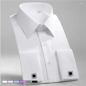 Mäns casual skjortor Spring Autumn Men Solid French Cuff Dress Shirt Lång ärm Formella affärsknappar MANAL REGIVAL FIT CUFFLINKS