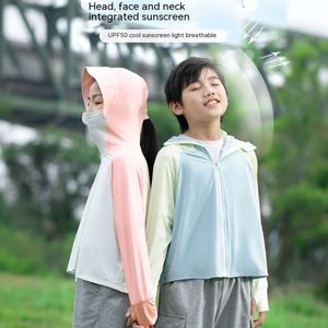 소년과 여학생을위한 어린이 의류 선적, 통기성 얼음 실크 시원함이있는 여름 얇은 재킷, UV 보호, 태양 보호 의류,