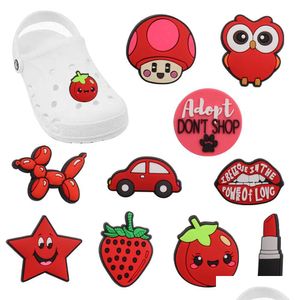 Shoe Parts & Accessories Moq 20Pcs Pvc Cartoon Stberry Mushroom Tomato Car Lipstick Red Charms Buckle Clog Buttons Pins Wristband Brac Dh2R9