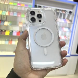 3IN1 IPhone 15のコンボ磁気電話ケースプラスプロマックス14 13 Pro 12 11 XS Max Xr 7 8 SE2クリア透明アクリルTPU PCショックプルーフモバイルカバーバックシェル