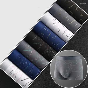 Underpants 8Pcs/Lot Men's Sexy Underwear Boxer Shorts Milk Silk Soft Comfortable Fabric Fashion Print Breathable Antibacterial