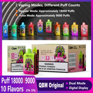 Original QBM Puff 18000 Puff 9000 Disponible Vape Puff 18K Puff 9K Dual Mode POD DESGEL 18000 Puff Digital Display Box VAPE RECHAREBLEABLE E Cigarett Kit Vaper Vapor Pen