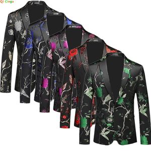 Mens Suit Jacket Wedding Party Flowers Embroidered Dress Coat Fashion Slim Blazers Red Green Blue M-6XL Tuxedo 240314