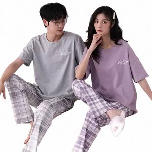 Mulheres curtas / homens Pijamas Home Fi Pijama Manga Define Camisola Cott Pijama Casal Roupas Verão Esporte Amantes Estilo a5u0 #