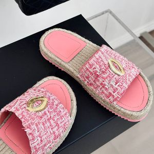 منصة المرأة الكعوب مصممة صندل Tweed Slippers Classic Slip on Slides Luxurys Puture Mesture Buns مع أكياس الغبار خوخ اللون الأسود الأسود في الهواء الطلق حذاء في الهواء الطلق