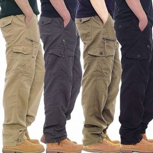 Cott Cargo Pants Men Overalls Army Militärstil Taktisk träning Raka byxor Outwear Casual Multi Pocket Baggy Pants 29es#