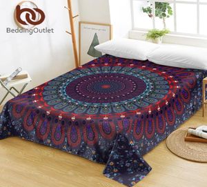 Beddingoutlet mandala queen ded lakan en bit lila blå platt platta mjukt sängkläder sängöverdrag blommor bohemiska vävtapestry sabanas 21308936
