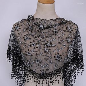 Scarves Fashion Flower Lace Tassel Sheer Triangle Scarf Women Hollow Out Floral Shawls Lady Beach Holiday Veils Headscarf