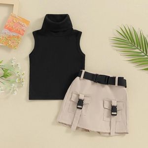 Set di abbigliamento Neonato Bambino Neonata Set di vestiti Canottiere senza maniche Canotte Gonna cargo Pantaloncini Abiti da 2 pezzi con cintura