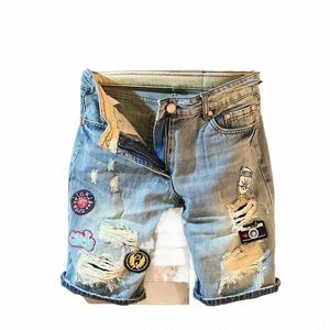 summer 2022 Denim Shorts Casual Short Pants Men's Ripped Holes Do Old Embroidery Patch Low Rise Designer Denim Jeans for Men 59Z4#