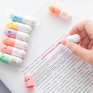 6 PCSLOT -kapslar Styling Highlighter Vitamin Pill Highlight Marker Color Pens Office Stationery School Supplies 240320