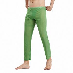 6 renkli örgü erkek pantolon gevşek şeffaf seksi gündelik pantolon erkekler nefes alabilen fi lg pantolonları görme