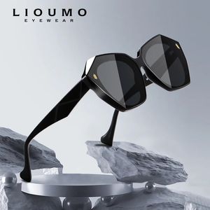 Lioumo Luxury Polygon Frame Overdimensionerade solglasögon Kvinnor Polariserade Gradient Driving Glasses Men Trend Rivet Goggle Zonnebril Heren 240320