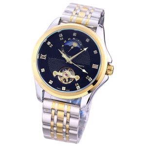 2023 Ny europeisk multifunktionell Tourbillon Precision Steel Waterproof High Quality Lunar Men's Mechanical Diamond Watch