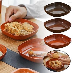 Plates Kitchen Wood Grain Plastic Square Plate Flower Pot Decorative Cup Coffee Tray Pad Creat J9y9