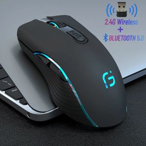 Möss highend trådlös musspelare för bärbar dator dubbelläge Mause RGB Light Rechargable BluetoothCompatible Gaming Mouse for Computer