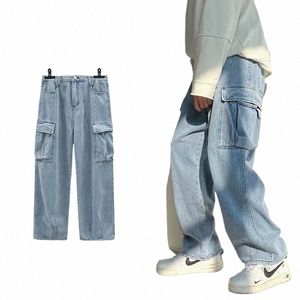 Uomo dritto grande tasca gamba larga jeans larghi Fi uomini lunghezza del pavimento streetwear denim allentato pantaloni jogger jeans per uomo d0mn #