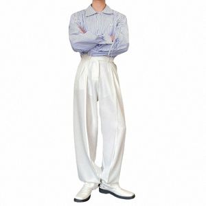 straight Adjustable Feet Pant Men Men Fi Loose Casual White Black Suit Trousers Male Japan Korean Chic Wide Leg Pant f5up#