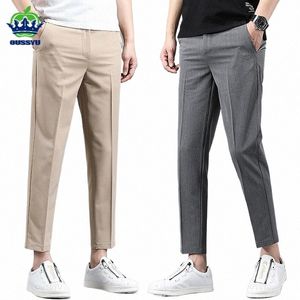 Spring Lato Busin Suit Pants Mężczyźni cienki formalny Slim Fit Classic Office Długość kostki Prosta swobodne spodnie marka odzież D3lH#